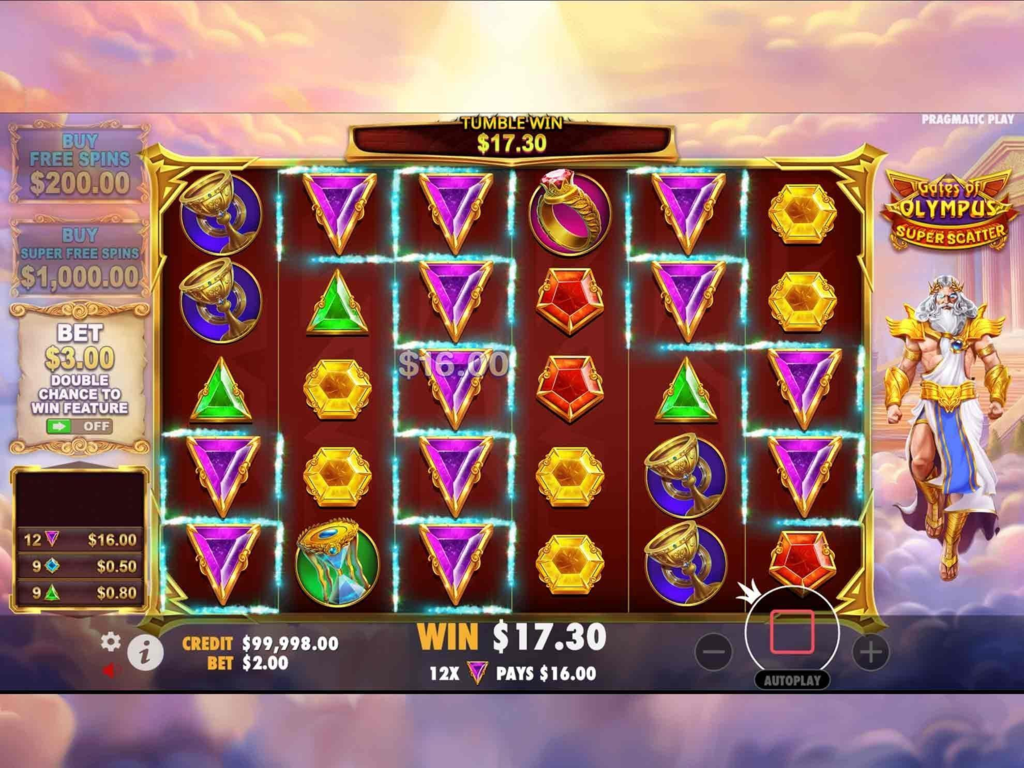 Gates of Olympus Super Scatter Leute spielen lächelnd an Spielautomaten in einem geschäftigen Casino